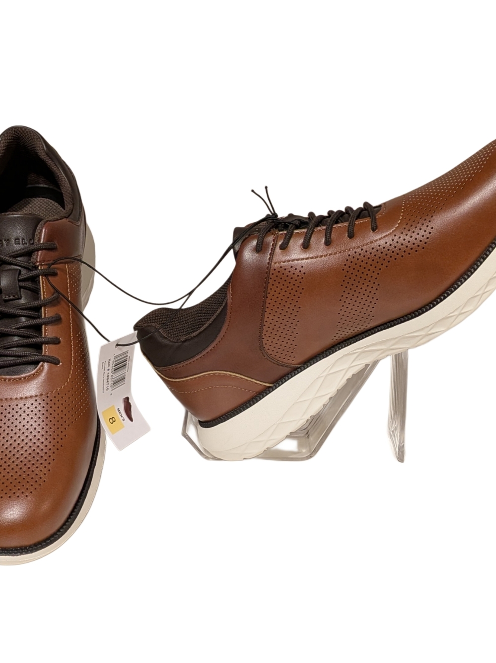 Perry Ellis Two-Tone Brown Perforated Leather Lace-Up Sneakers - Picture 2 of 9